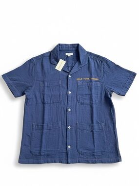 Sun + Stone Men's Short-Sleeve Button-Down Shirt in Blue Size M